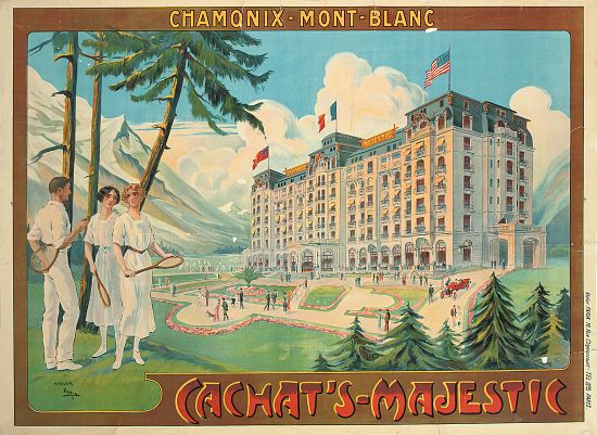 Poster advertising the hotel 'Cachat's Majestic' and Chamonix-Mont Blanc od Candido Aragonez de Faria