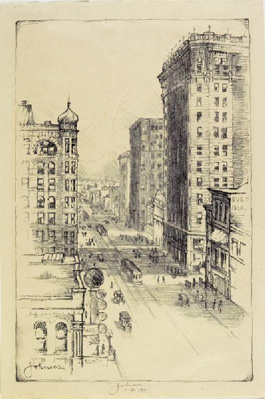 Hennepin Avenue below Sixth Street, 1917 (litho) od Carl Edward Johnson