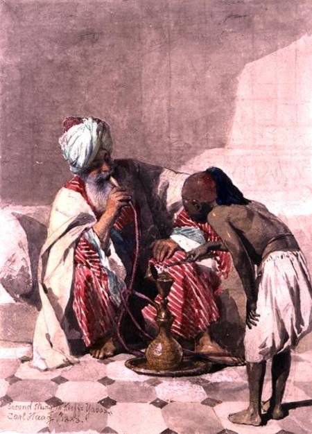 The Nargileh Smoker and his slave boy od Carl Haag