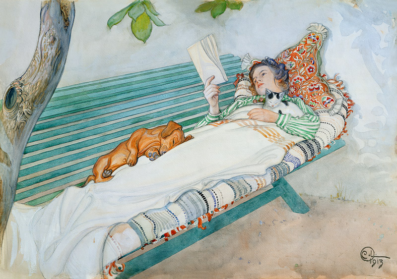 Woman Lying on a Bench od Carl Larsson