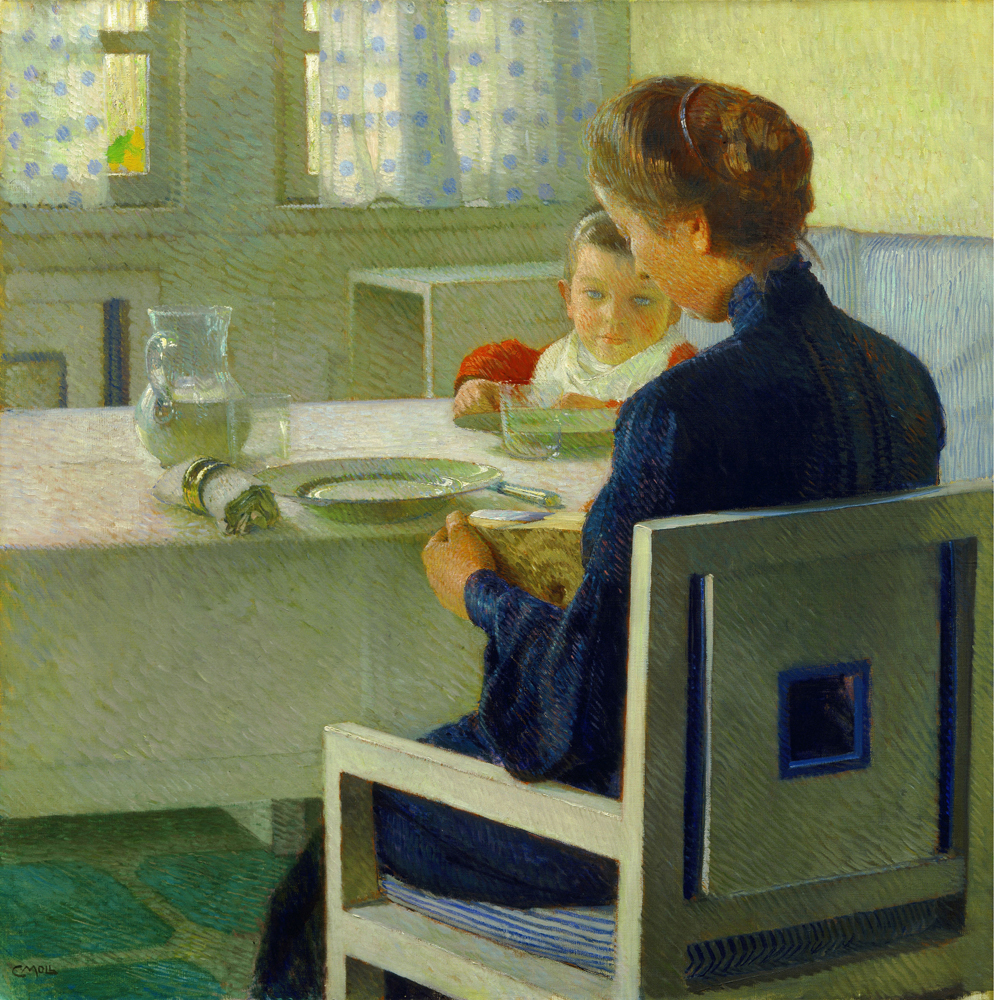 Mutter und Kind bei Tisch. Carl Moll od Carl Moll
