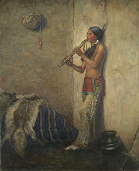 Indian with flute (oil on canvas)