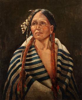 Indian with striped blanket (oil on canvas mounted on panel)