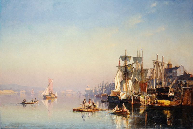 Fischerboote und Kähne auf der Themse bei Greenwich. od Carl Neumann