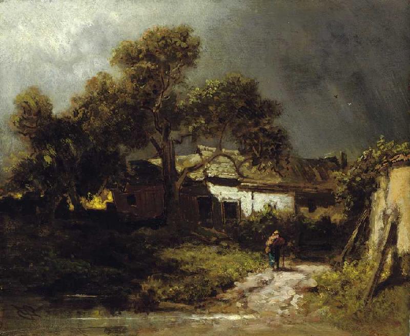 Alte Bauernhäuser. od Carl Spitzweg