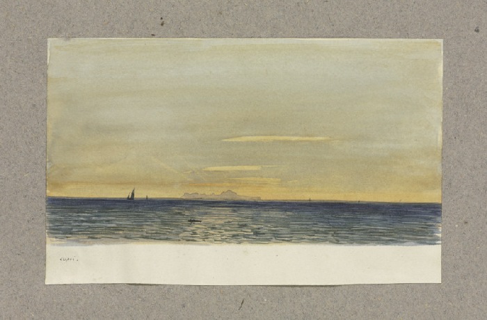 Die Silhouette von Capri erhebt sich im Abendlicht aus dem Meer od Carl Theodor Reiffenstein