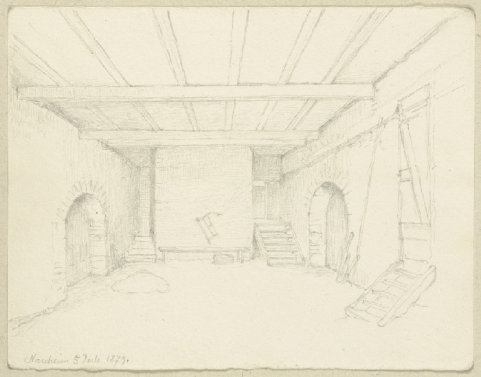 Inneres einer Scheune in Nauheim od Carl Theodor Reiffenstein