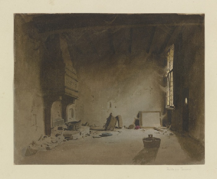 Verwahrloster Raum mit Kamin in einem Palazzo in Venedig od Carl Theodor Reiffenstein