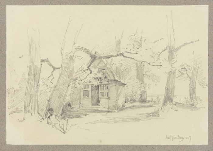 Von Bäumen umstandenes Häuschen od Carl Theodor Reiffenstein