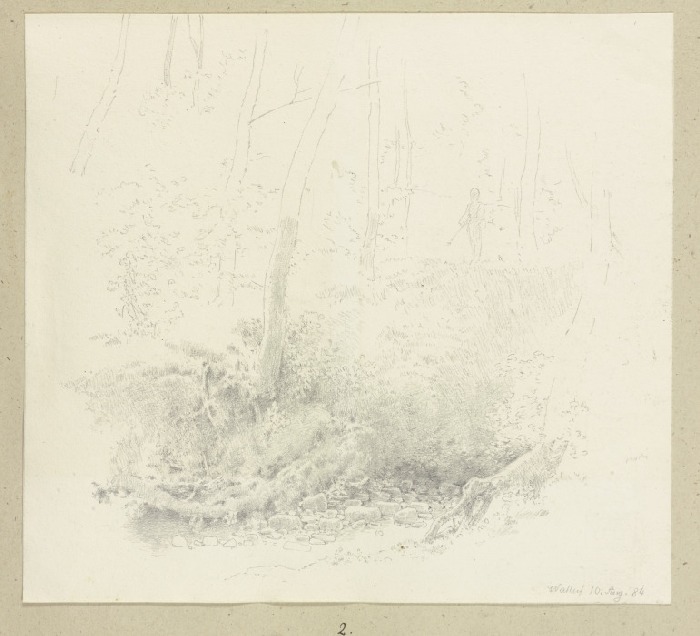Waldpartie an einem trockengefallenen Bachlauf bei Walluf od Carl Theodor Reiffenstein