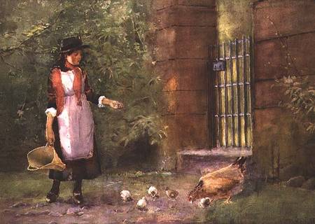 Girl feeding hens od Carleton Grant