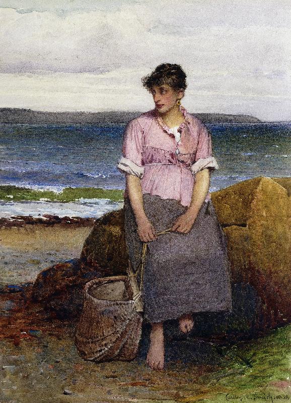 Ein junges Fischermädchen am Meer (A Young Fishergirl by the Sea) od Carlton Alfred Smith