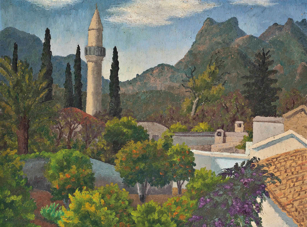 Turkish Village with Mosque, Cyprus od Cedric Morris