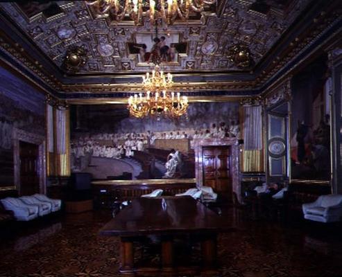 The 'Sala Maccari' (Maccari Room) richly decorated with gilt stucco and scenes of Roman history, det od Cesare Maccari