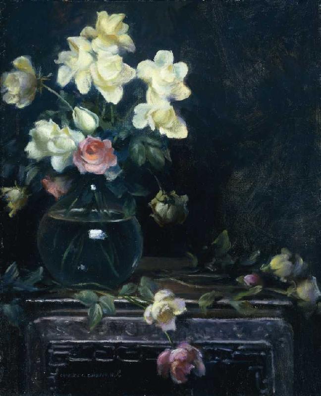 Rosen in einer Glasvase. od Charles Courtney Curran