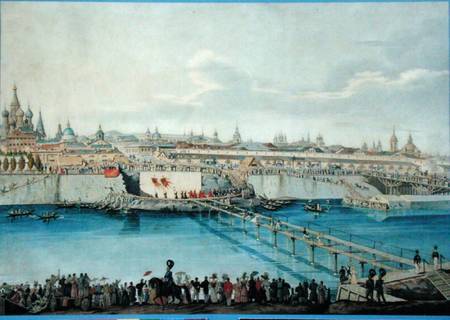 Laying of the Moskvoretsky Bridge in Moscow od Charles de Hampeln
