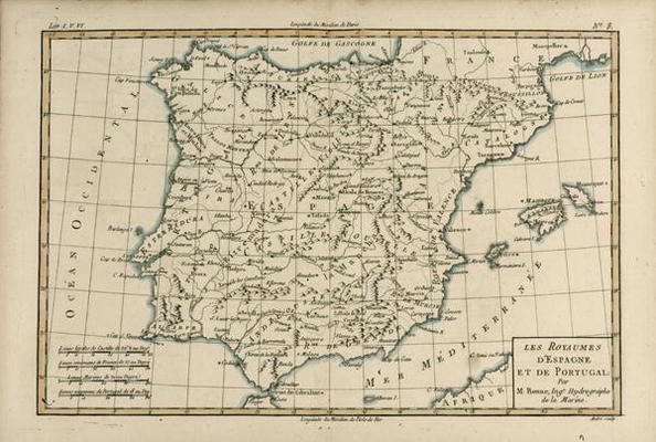 Spain and Portugal, from 'Atlas de Toutes les Parties Connues du Globe Terrestre' by Guillaume Rayna od Charles Marie Rigobert Bonne