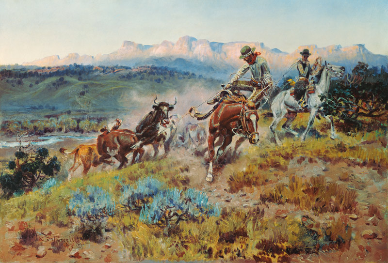 Cowboys when capturing a herd od Charles Marion Russell