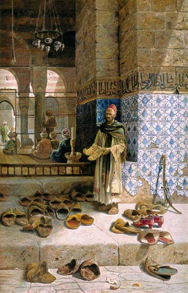 Shoes of religious Moslems in front of a mosque od Charles Robertson