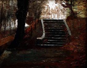 The steps at the Frederiksberg Gardens, Copenhagen (oil on canvas)