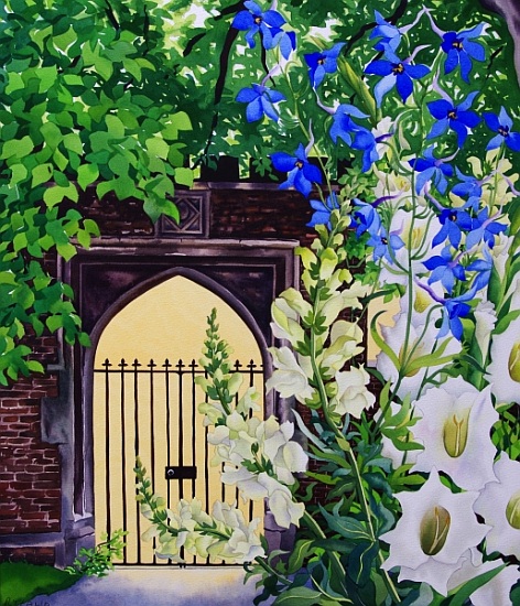 Flowers by a sunlit gateway od Christopher  Ryland