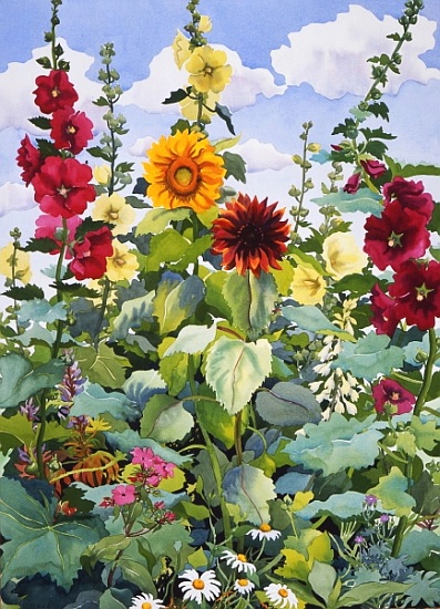 Hollyhocks and Sunflowers od Christopher  Ryland