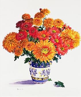 October Chrysanthemums (w/c on paper) 