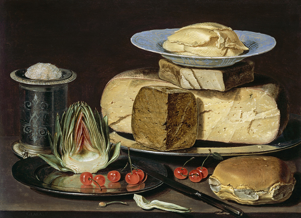 Still Life with Cheeses, Artichoke, and Cherries od Clara Peeters