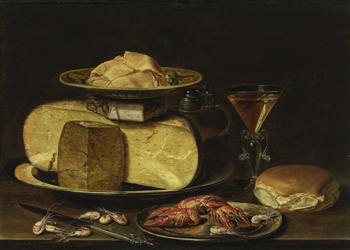 Still Life with Cheeses, Glas à la façon de Venise and crayfish on a pewter plate od Clara Peeters