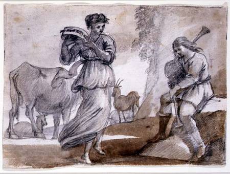 Rural Dance (black & red chalk and wash on paper) od Claude Lorrain