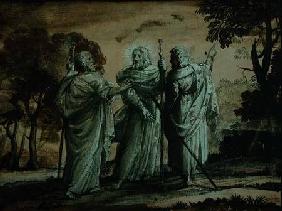 Journey to Emmaus (black chalk & gouache on paper)