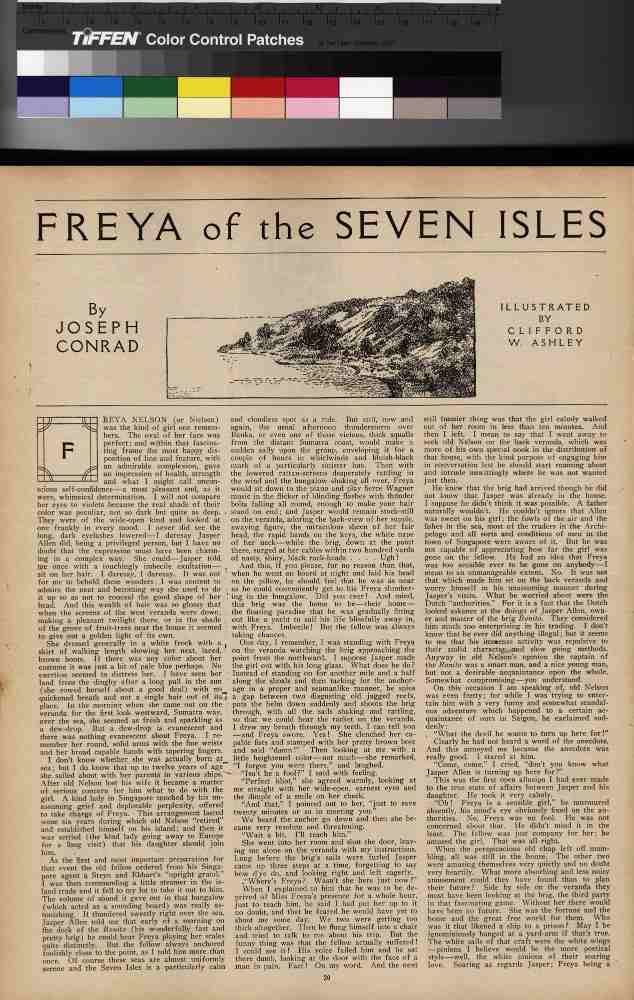Twixt Land and Sea, Vol.35 page 20, illustration for Metropolitan Magazines Freya of the Seven Isles od Clifford Warren Ashley