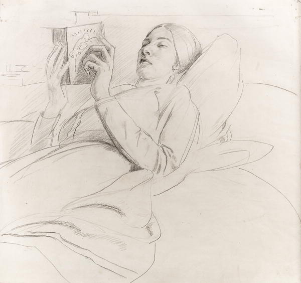 Portrait of Winifred Knights (1899-1947) reading, c.1921 (pencil on paper)  od Colin Unwin Gill