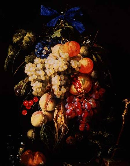 Bouquet of Fruit with Eucharistic Symbols on a Ledge Below od Cornelis de Heem