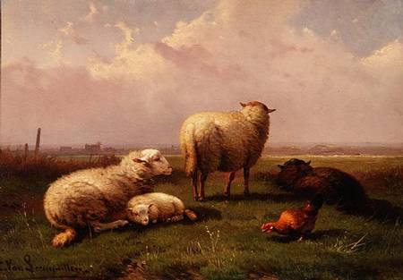 Sheep Dozing in a Pasture od Cornelis van Leemputten