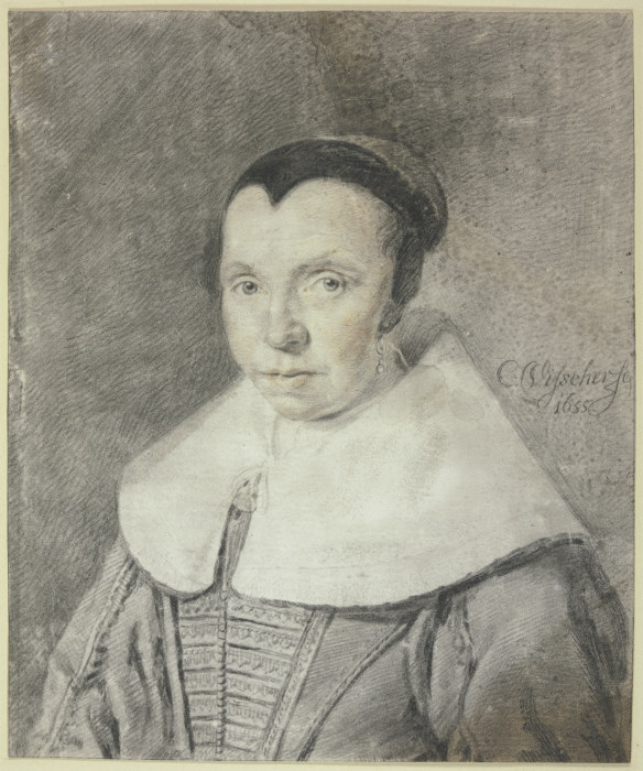 Alte Frau mit schwarzer Haube und großem weißem Kragen od Cornelis Visscher