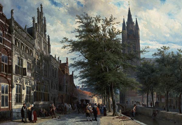 The Gemeenlandshuis and the Old Church, Delft, Summer. od Cornelius Springer