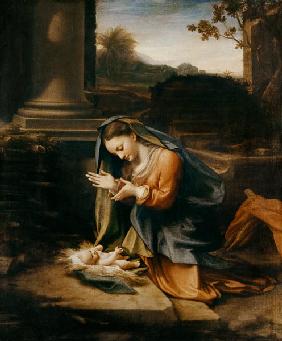 Maria adoring the child