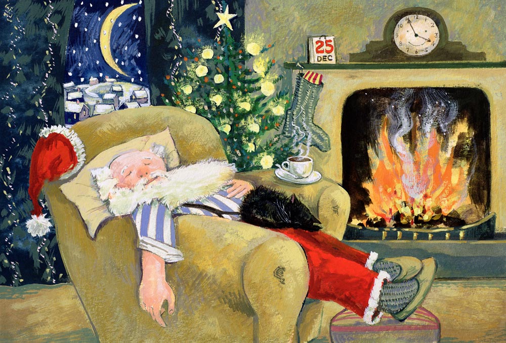 Santa sleeping by the fire, 1995  od David  Cooke