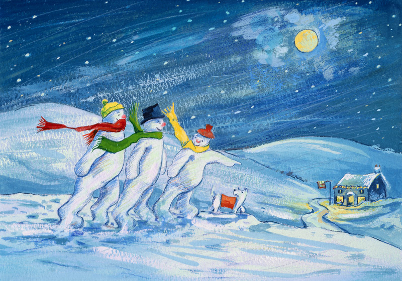 Snowmen on their way to the Pub  od David  Cooke