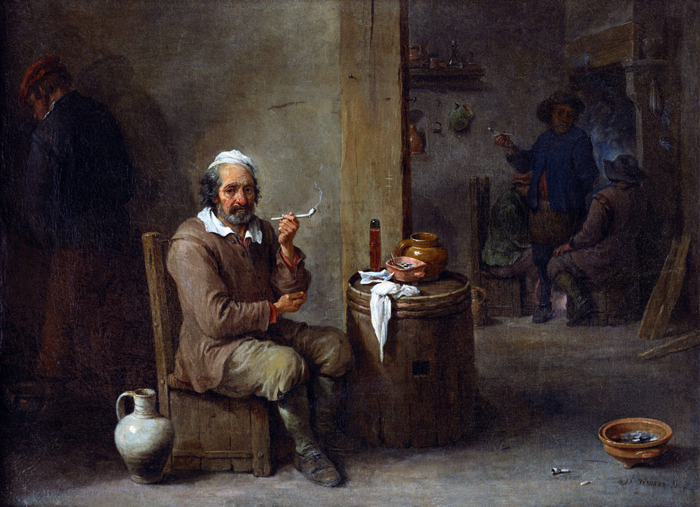 Rauchender Bauer in einem Wirtshaus. od David Teniers