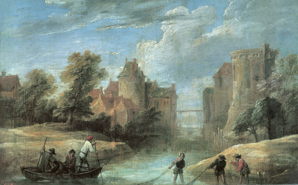 D.Teniers d.J., Landschaft mit Fischern od David Teniers