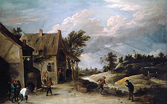 Ninepin game in front of the bars od David Teniers