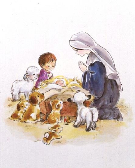 Little Friends with Mary and Jesus  od Diane  Matthes