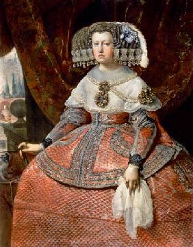 Queen Maria Anna of Spain in a red dress