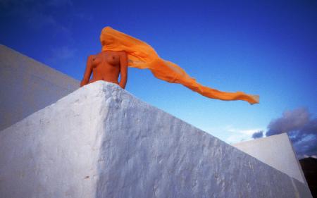 Nude with orange scarf