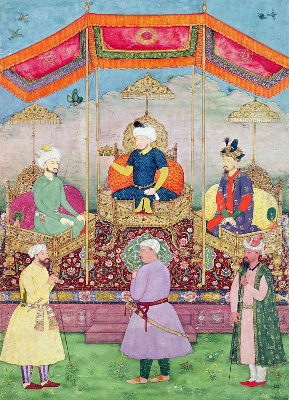 Mughal Emperor Babur and his son, Humayan, Indian miniature from Rajasthan od Dip Chand