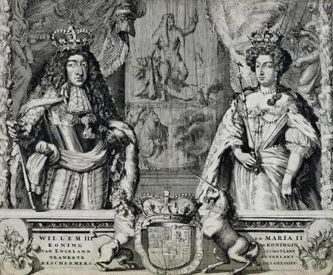 William III (1650-1702) and Mary II (1662-94), c.1688-94 (engraving) od Dutch School, (17th century)