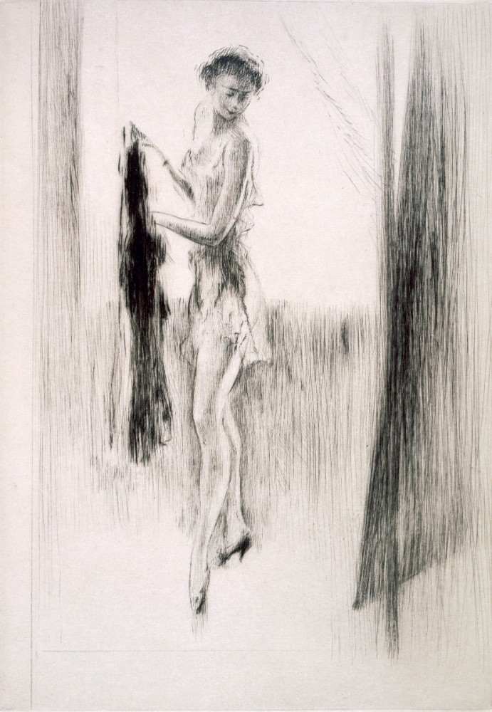 A woman dressing in front of a mirror, illustration for Mitsou by Sidonie-Gabrielle Colette od Edgar Chahine