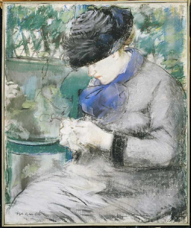 Mädchen, im Garten sitzend oder: Das Stricken od Edouard Manet